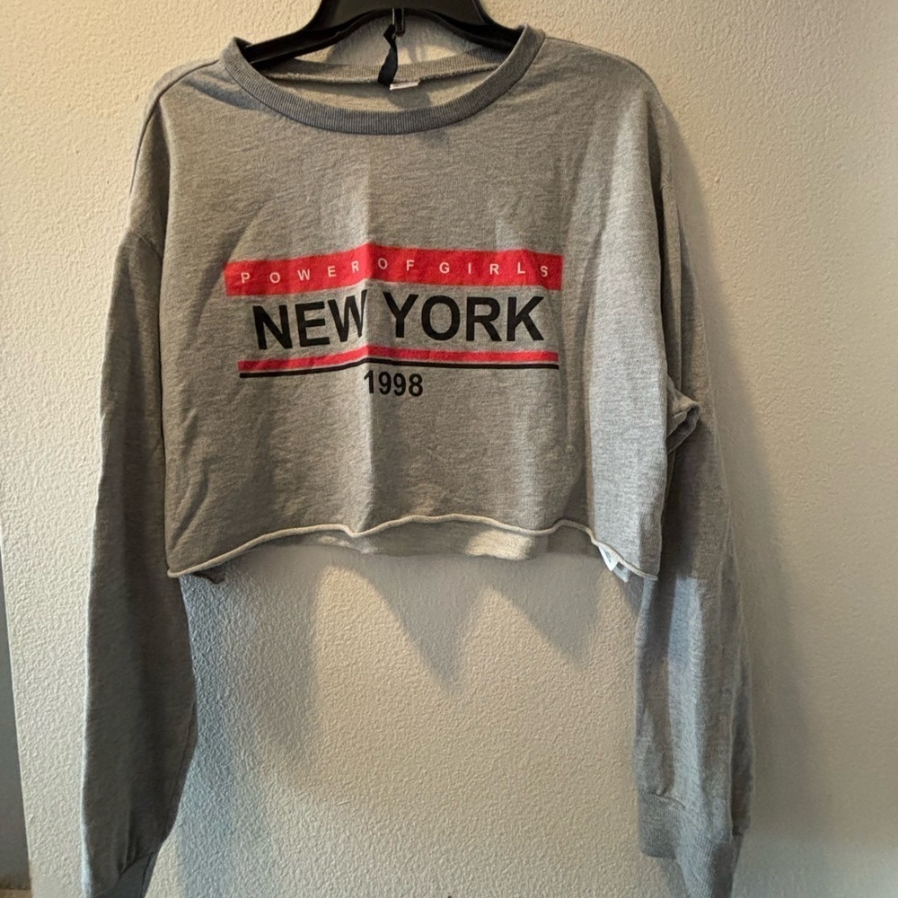 Divided Gray Crop Boxy Crew Neck Sweatshirt